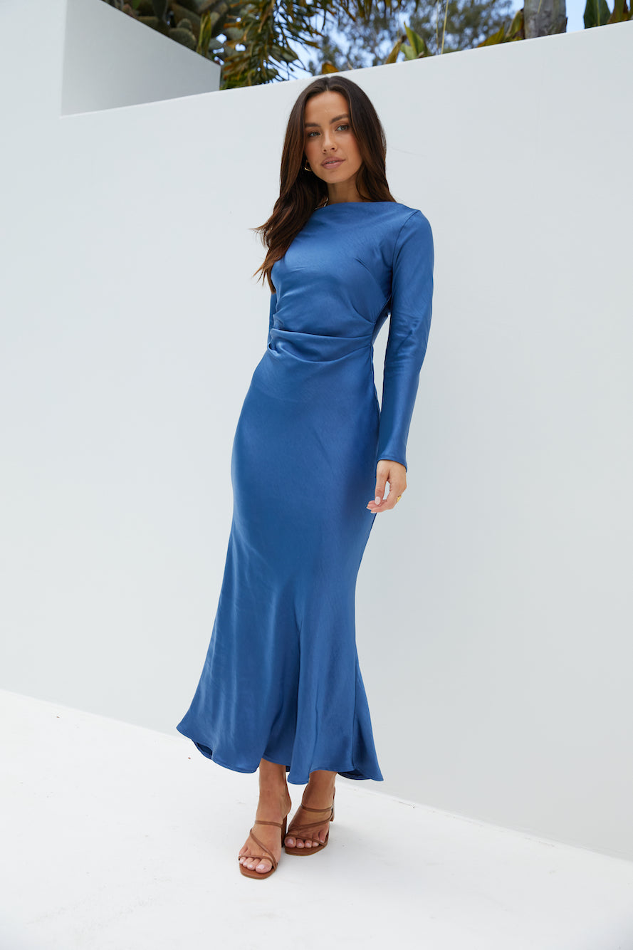 The Forget Me Not Satin Midi Dress Navy-Seaa Fashion