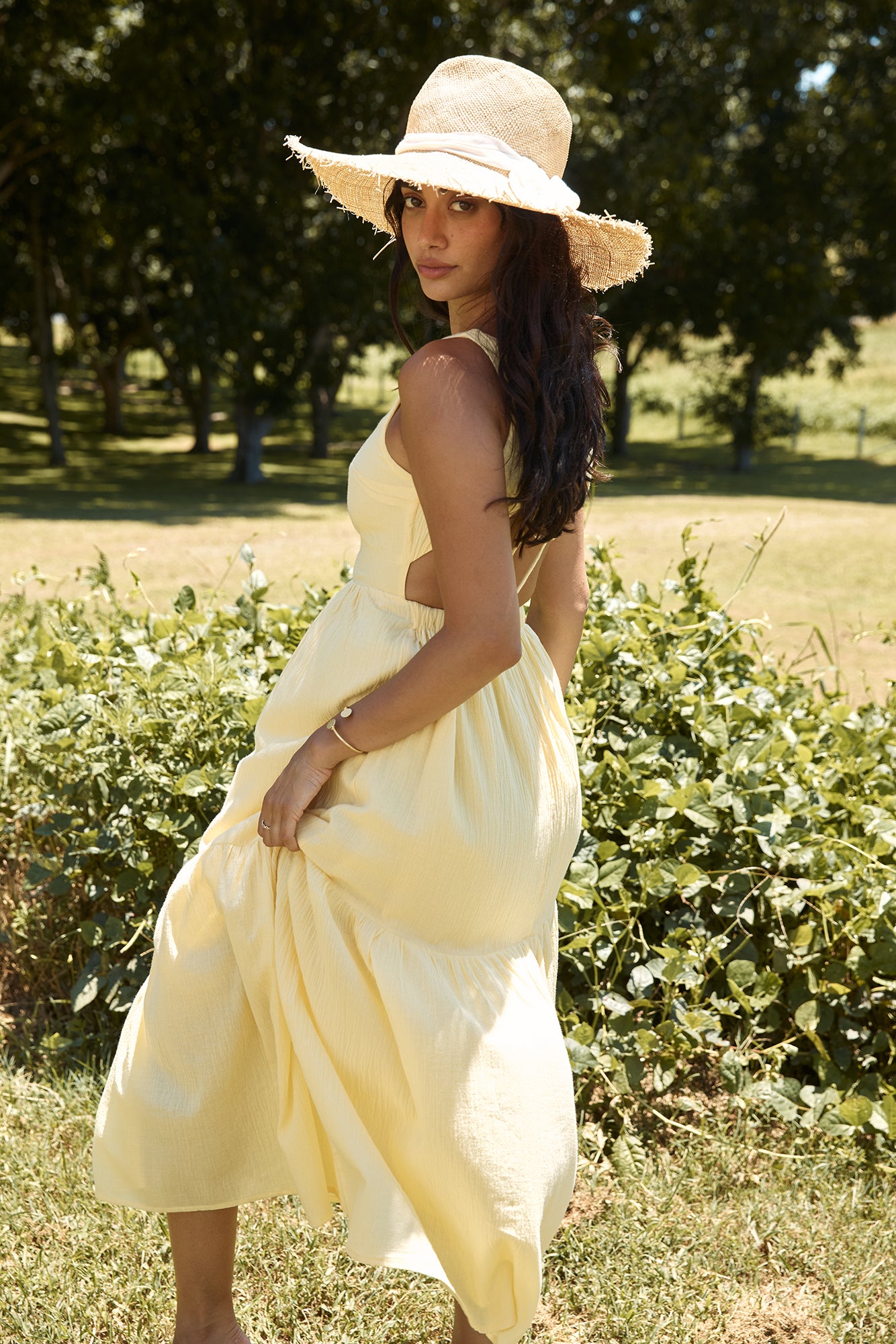 With The Wind Midi Dress Yellow-Seaa Fashion