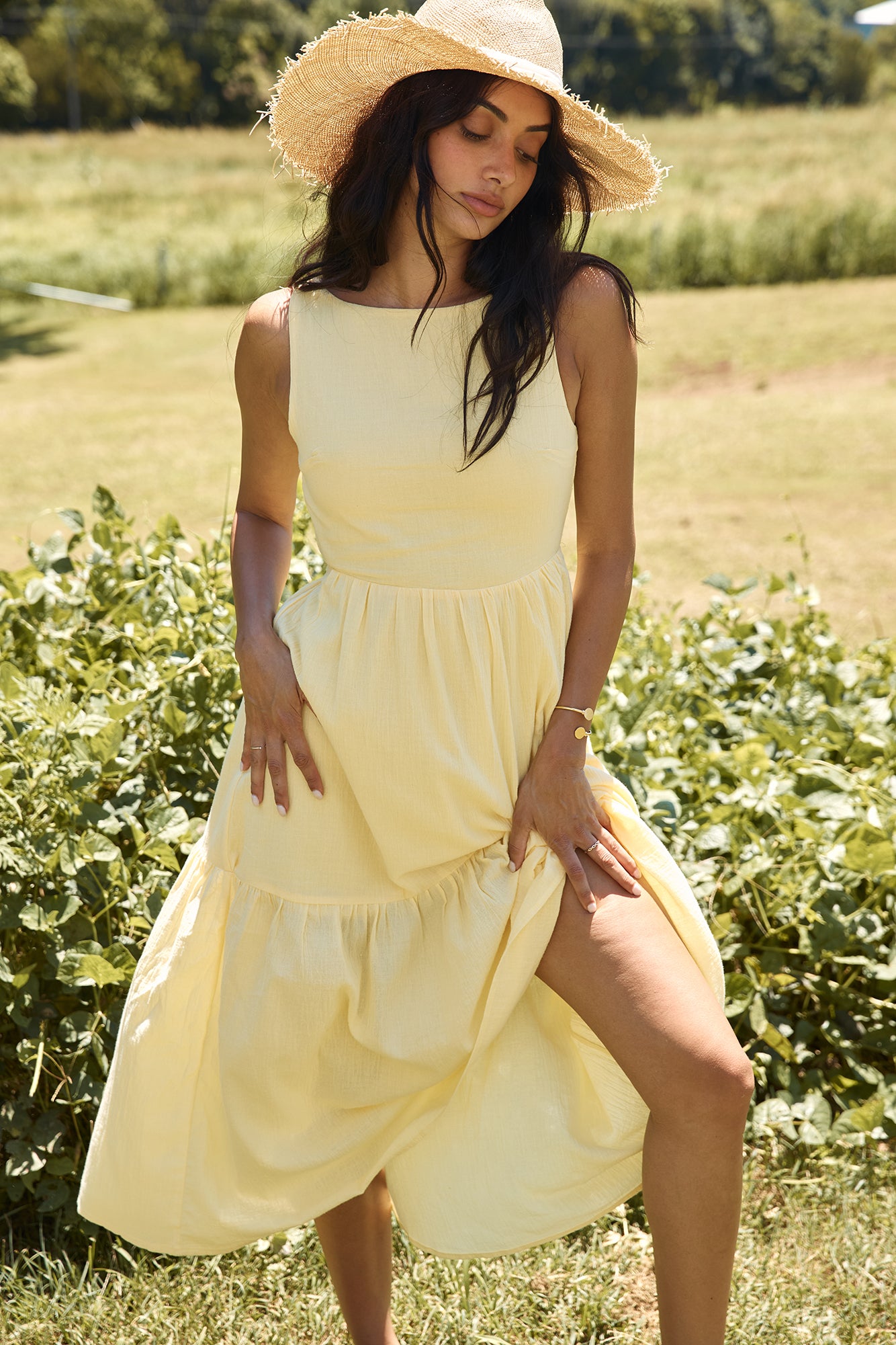 With The Wind Midi Dress Yellow-Seaa Fashion