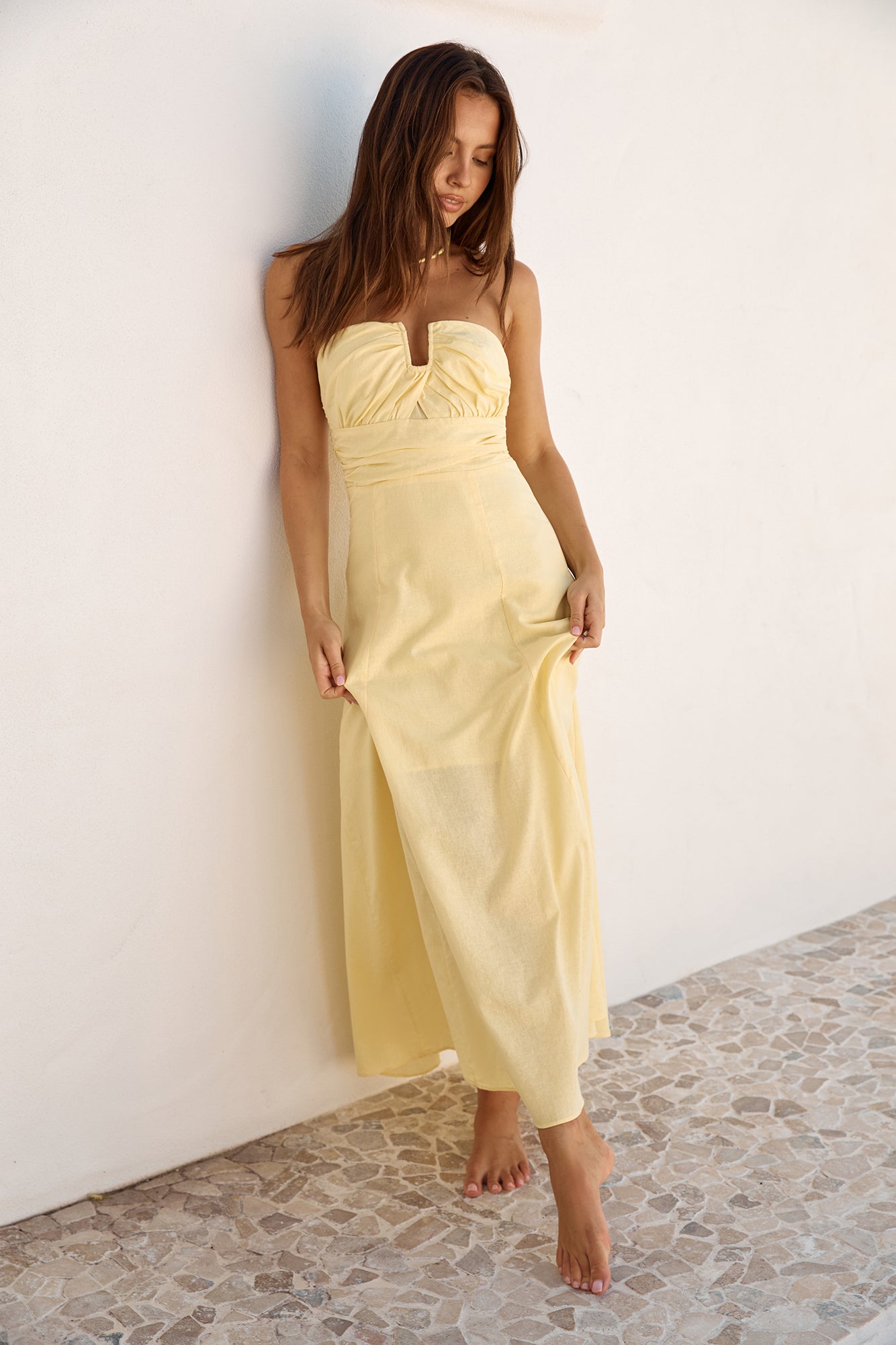 Sunshine Bliss Strapless Maxi Dress Yellow-Seaa Fashion