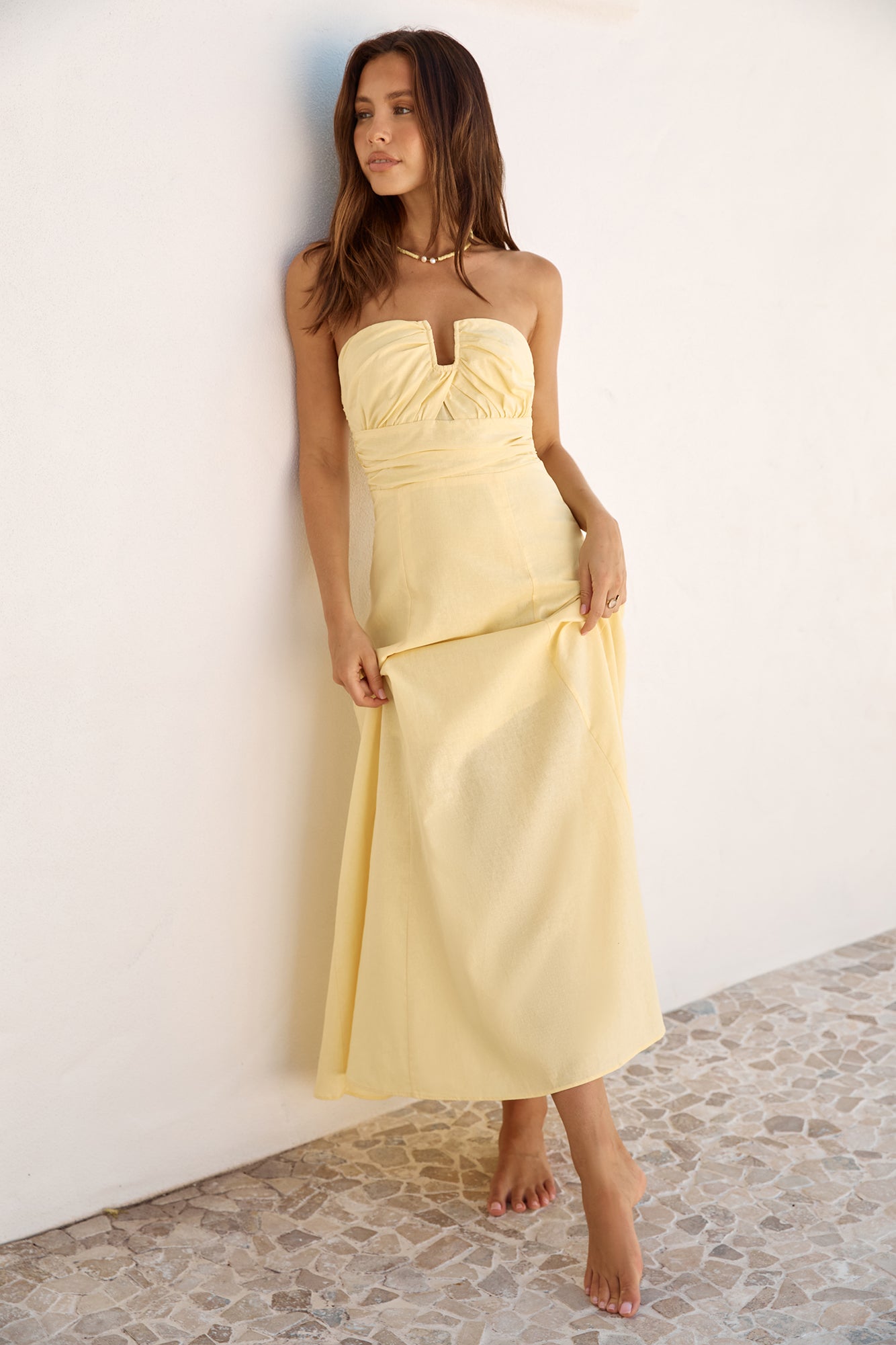 Sunshine Bliss Strapless Maxi Dress Yellow-Seaa Fashion