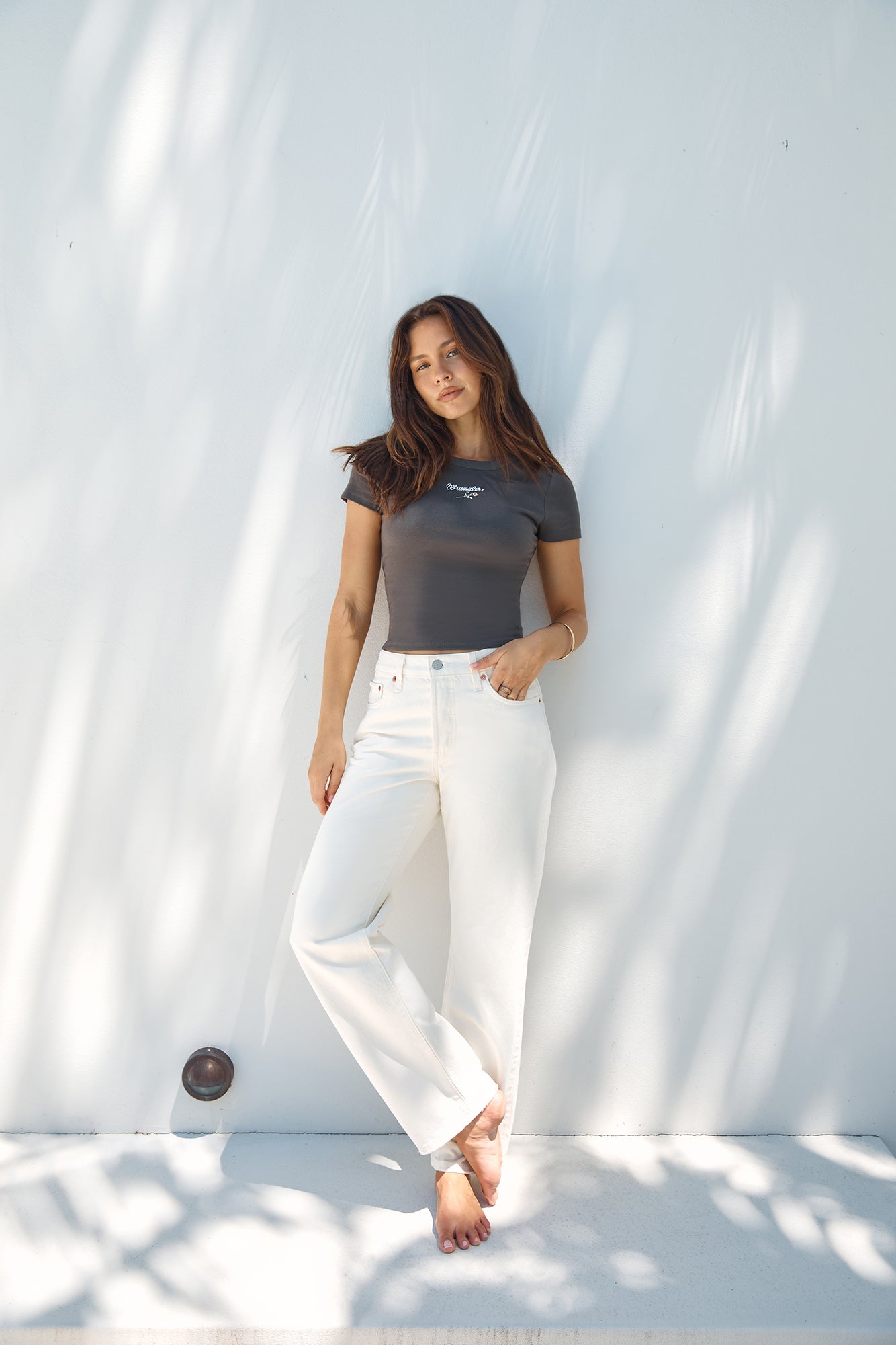 WRANGLER Rose Staple Rib Tee Slate-Seaa Fashion