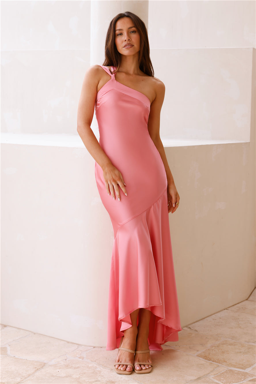Camilla Satin One Shoulder Maxi Dress Pink-Seaa Fashion