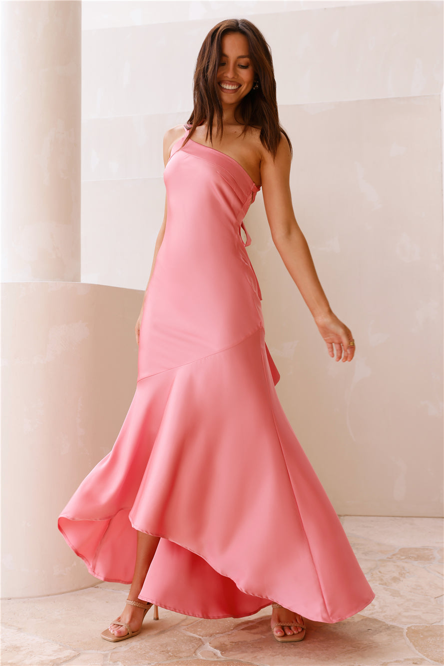 Camilla Satin One Shoulder Maxi Dress Pink-Seaa Fashion