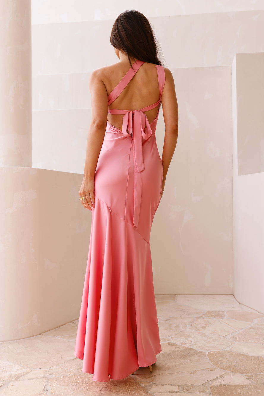 Camilla Satin One Shoulder Maxi Dress Pink-Seaa Fashion