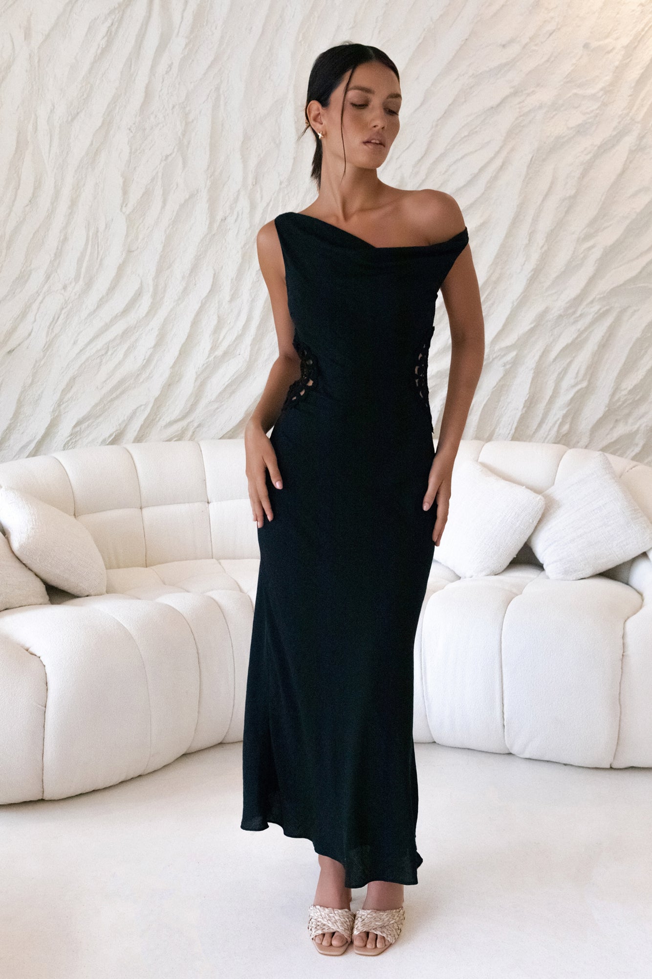Moonlight Dancer Off Shoulder Maxi Dress Black-Seaa Fashion