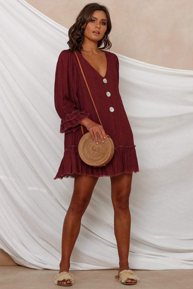 Chaumon Dress Maroon-Seaa Fashion