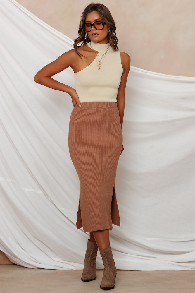 Crescent Moon Midi Skirt Tan-Seaa Fashion