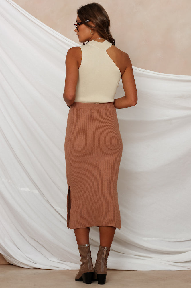 Crescent Moon Midi Skirt Tan-Seaa Fashion