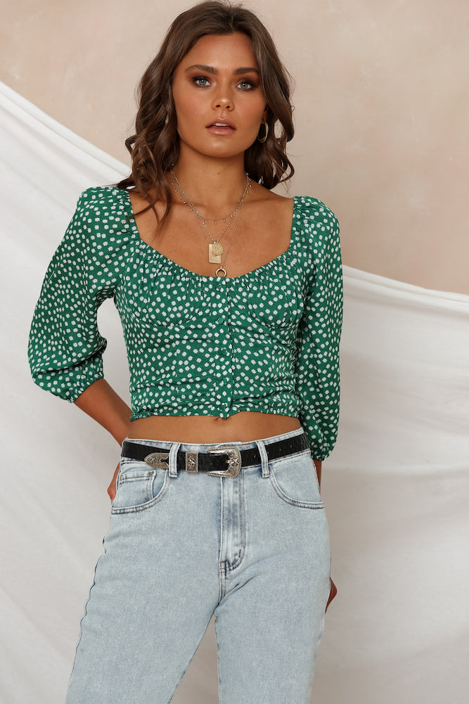 Fresh Blooms Crop Top Green-Seaa Fashion