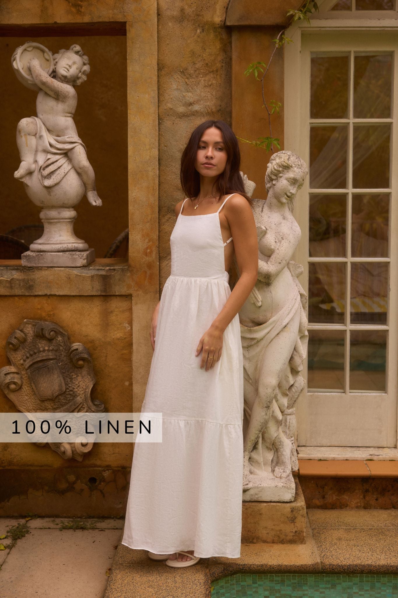 Lacey 100% Linen Maxi Dress White-Seaa Fashion