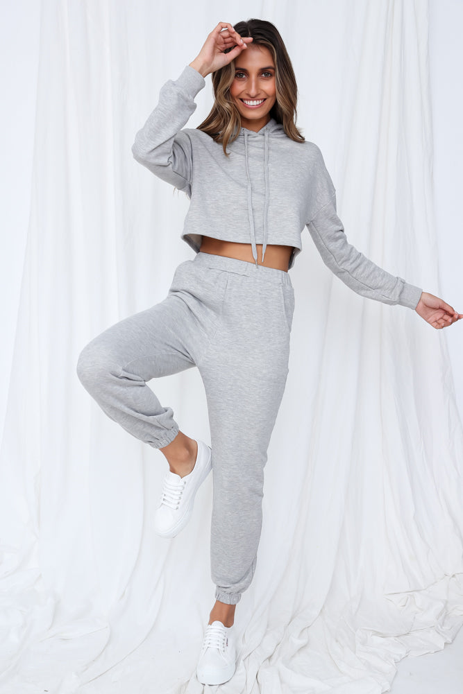 HELLO MOLLY Hit The Snooze Button Crop Hoodie Grey-Seaa Fashion