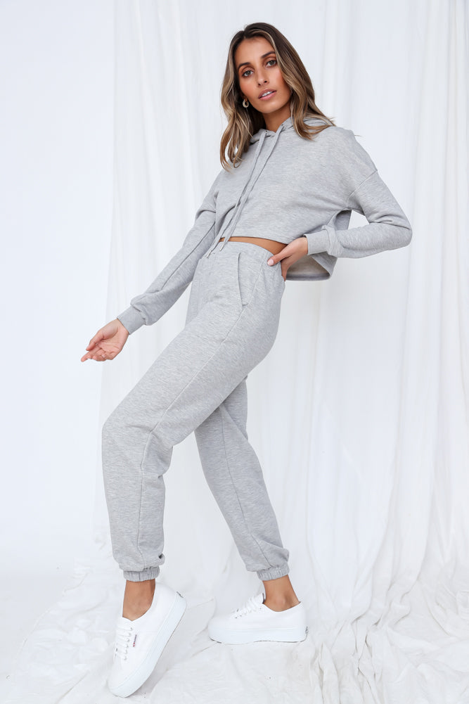 HELLO MOLLY Hit The Snooze Button Crop Hoodie Grey-Seaa Fashion