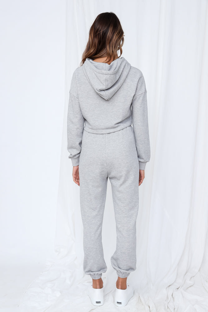 HELLO MOLLY Hit The Snooze Button Crop Hoodie Grey-Seaa Fashion