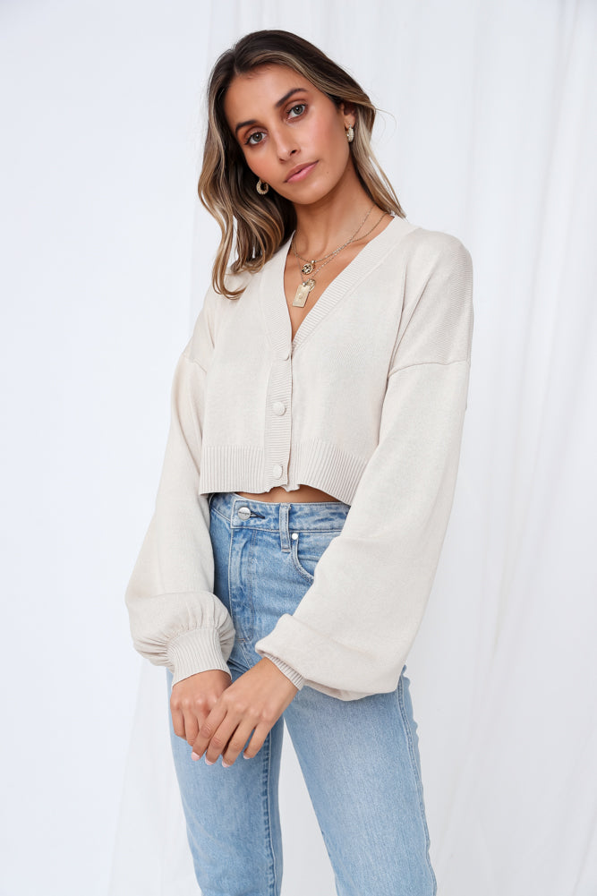 Silent Hour Crop Cardigan Beige-Seaa Fashion