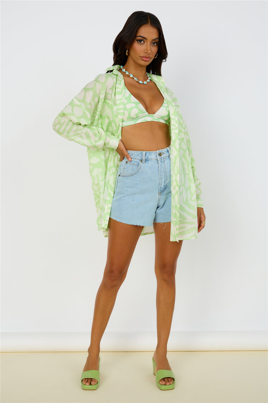 GIRL AND THE SUN Francia Shirt Dress Lime Green-Seaa Fashion