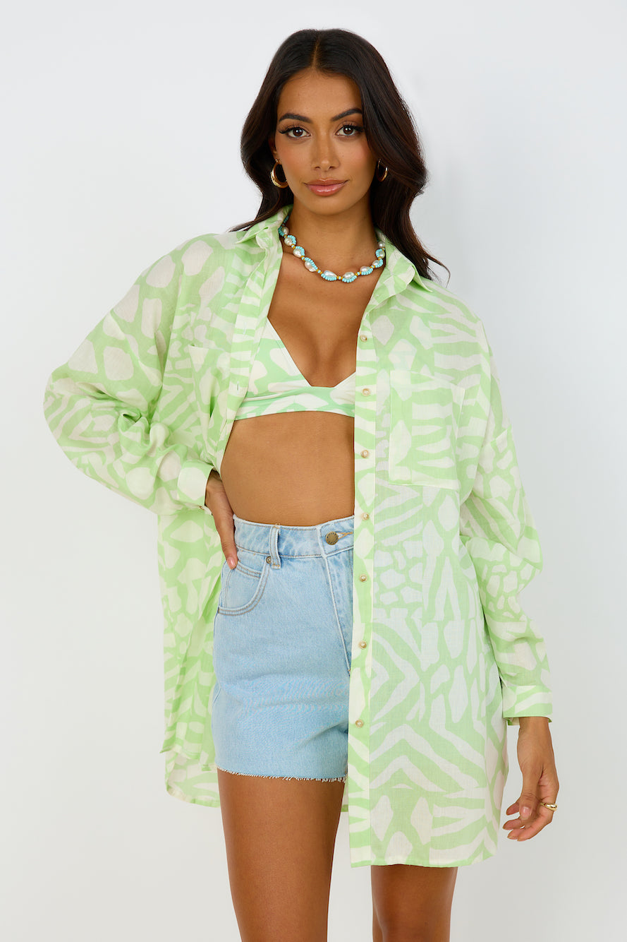 GIRL AND THE SUN Francia Shirt Dress Lime Green-Seaa Fashion