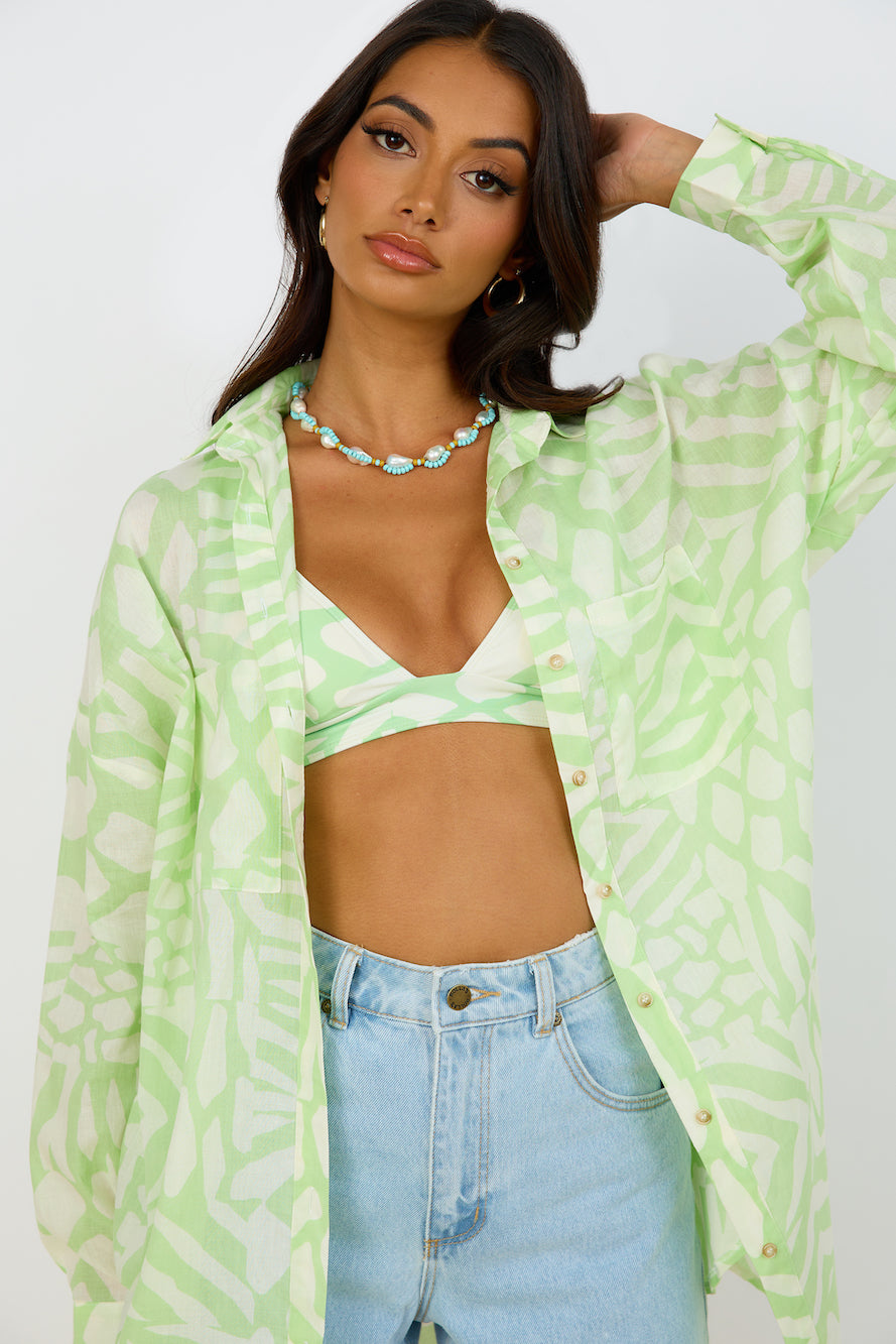 GIRL AND THE SUN Francia Shirt Dress Lime Green-Seaa Fashion