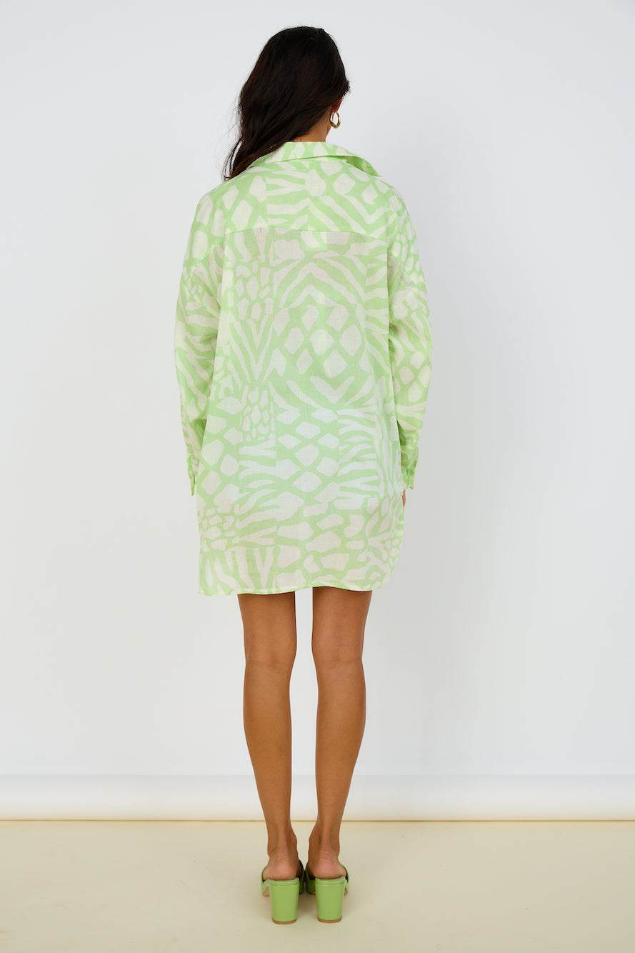 GIRL AND THE SUN Francia Shirt Dress Lime Green-Seaa Fashion
