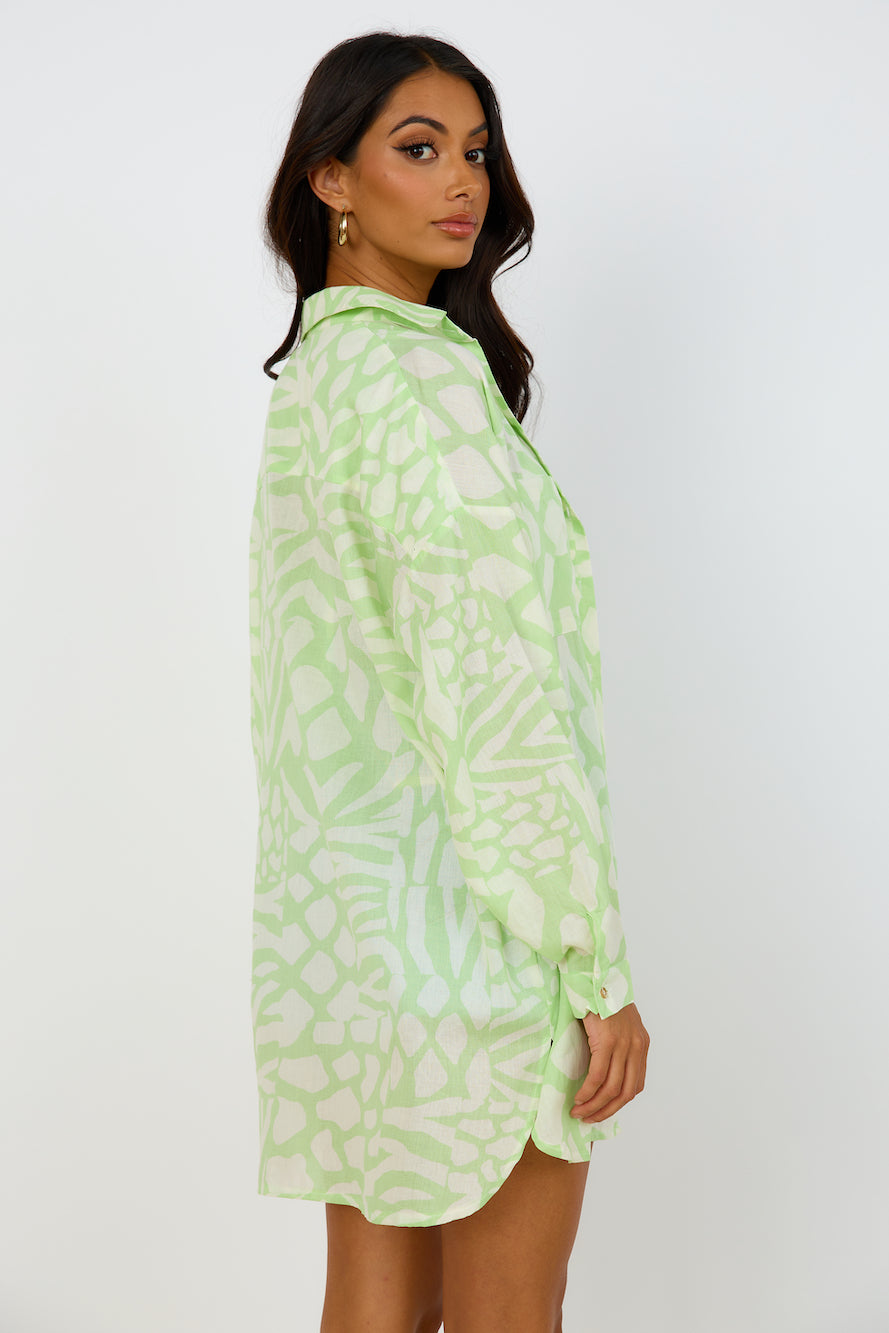 GIRL AND THE SUN Francia Shirt Dress Lime Green-Seaa Fashion