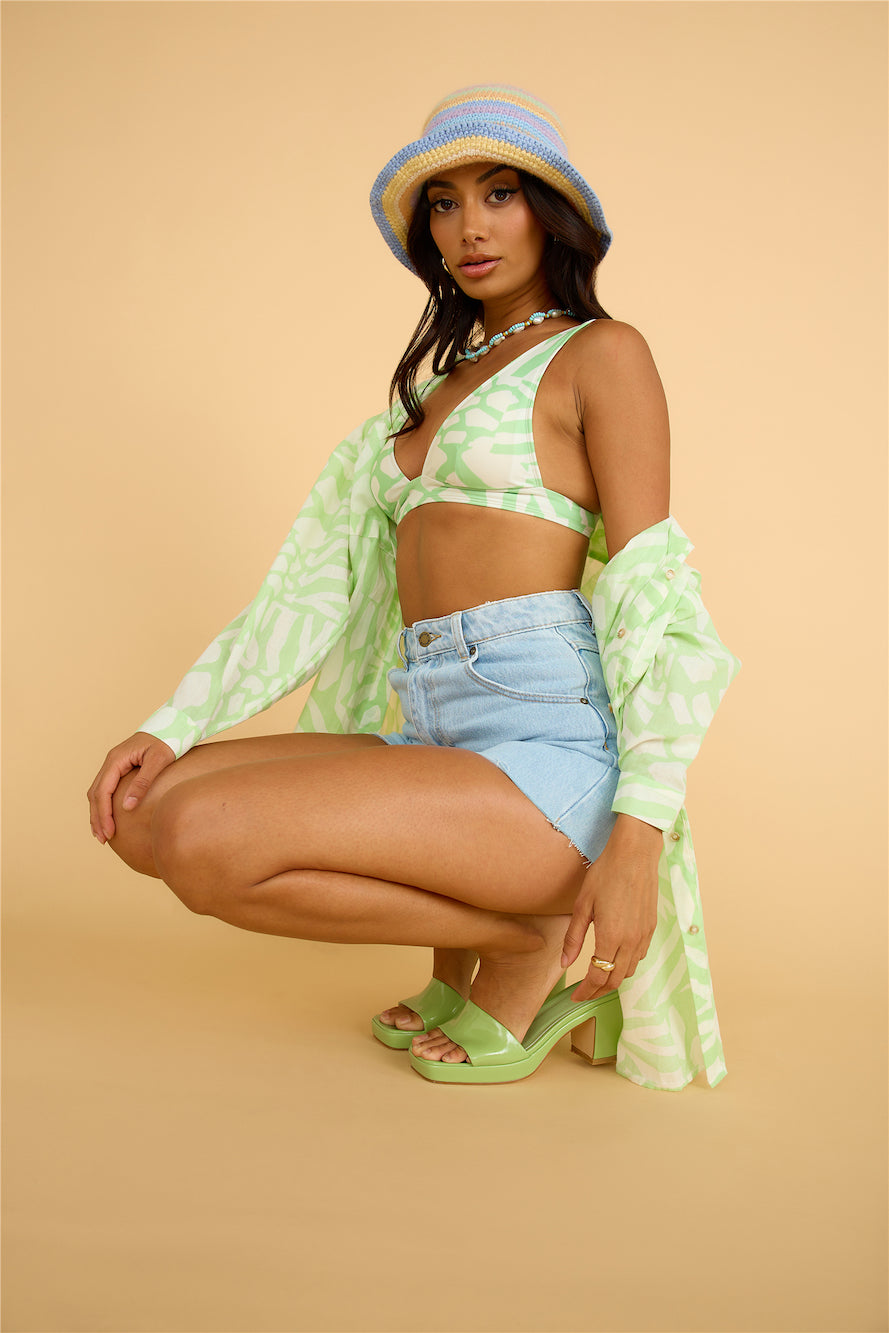 GIRL AND THE SUN Francia Shirt Dress Lime Green-Seaa Fashion