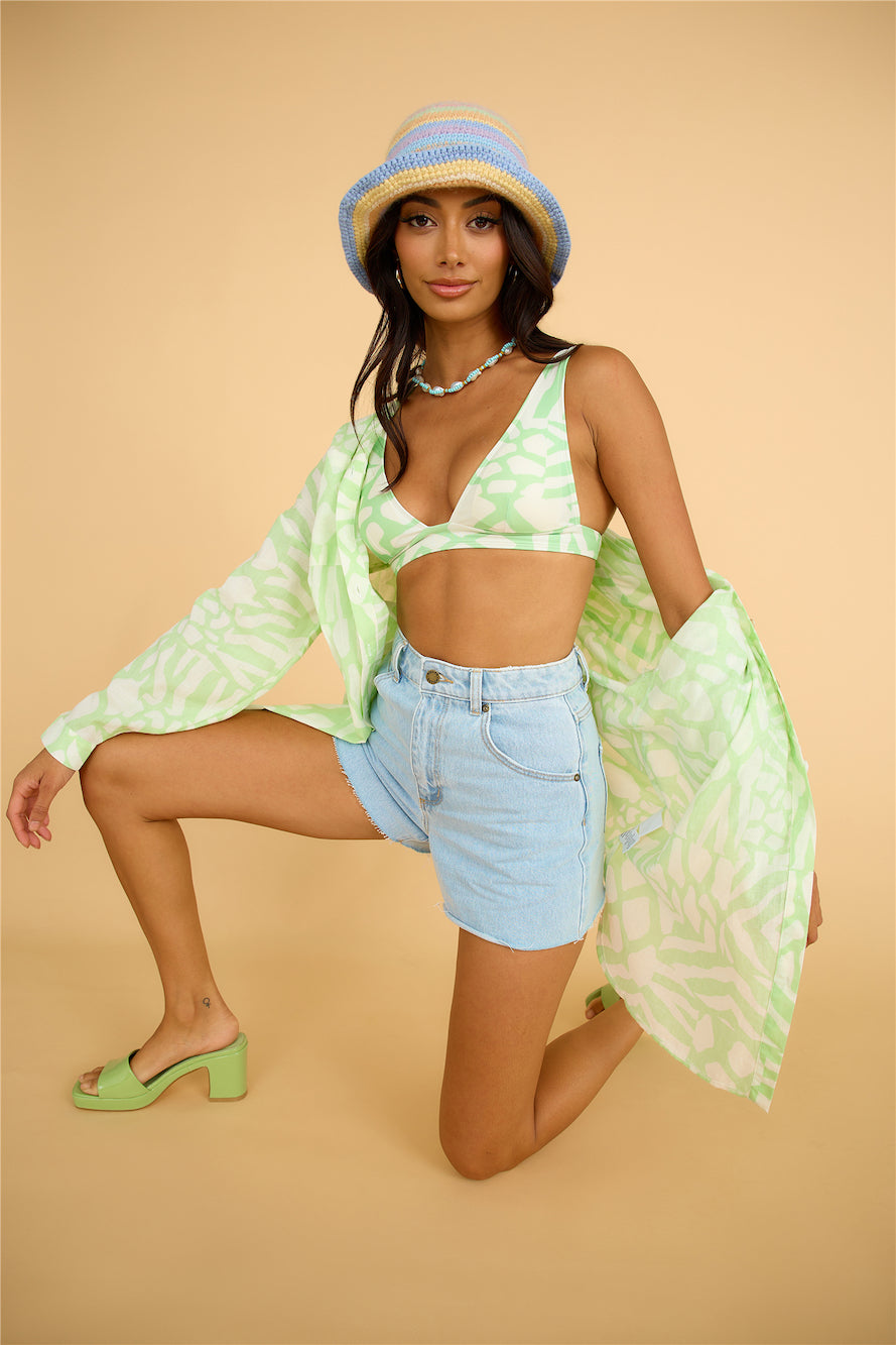 GIRL AND THE SUN Francia Shirt Dress Lime Green-Seaa Fashion