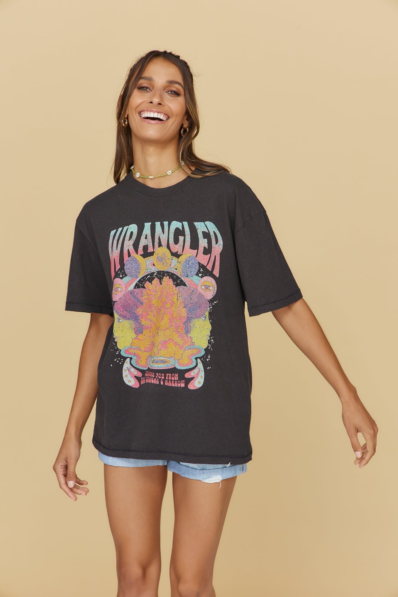 WRANGLER Face Off Tee Worn Black-Seaa Fashion