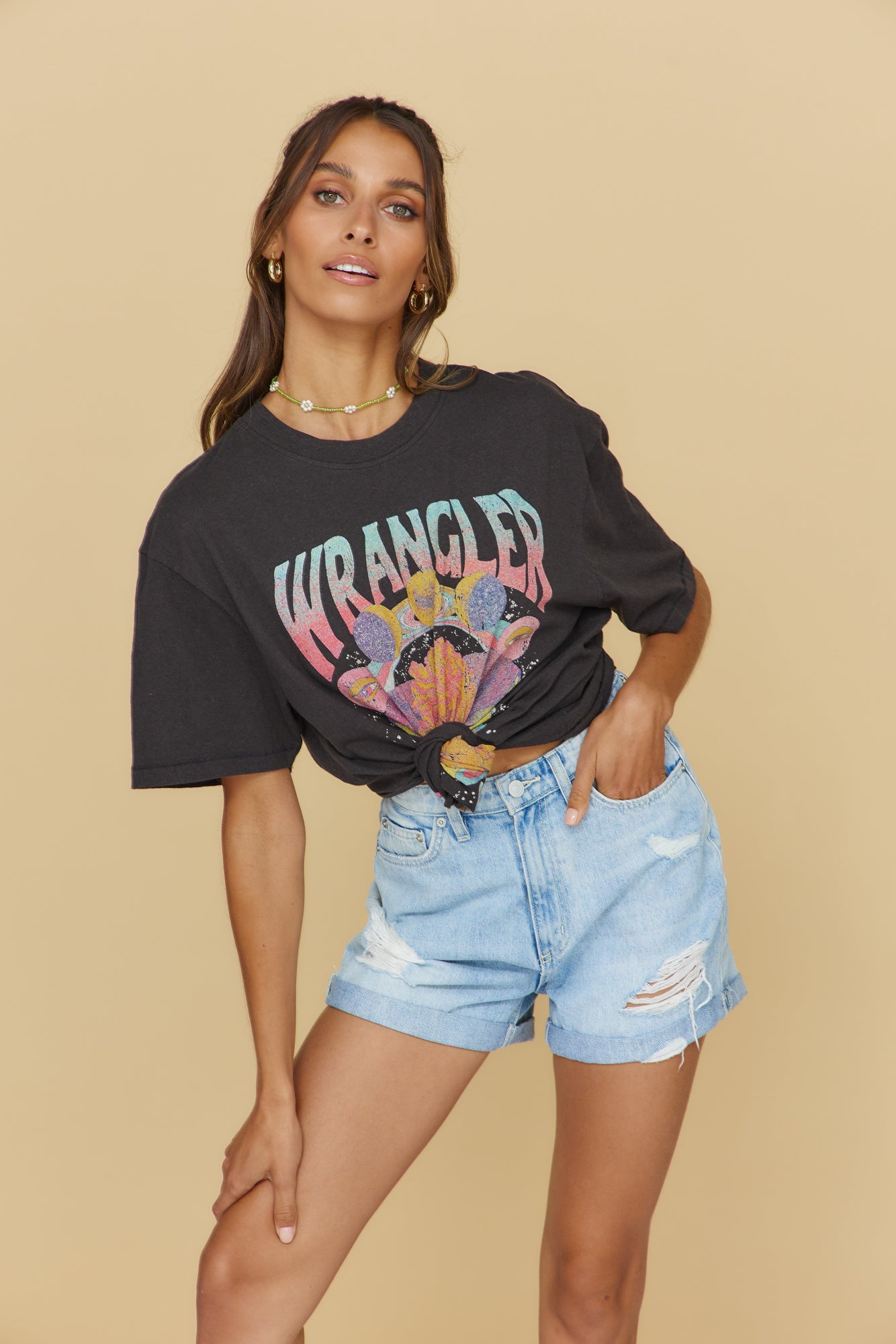 WRANGLER Face Off Tee Worn Black-Seaa Fashion