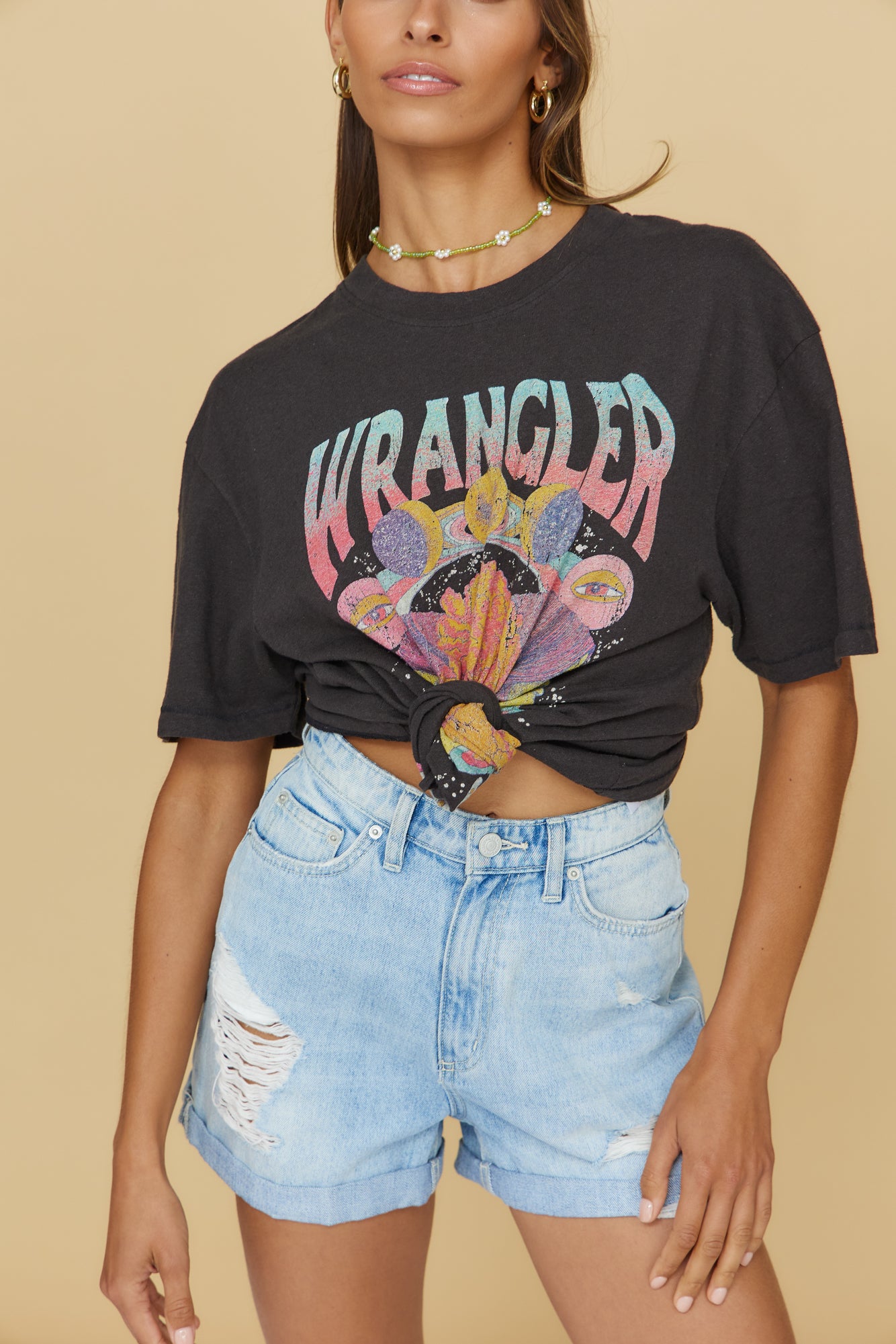 WRANGLER Face Off Tee Worn Black-Seaa Fashion