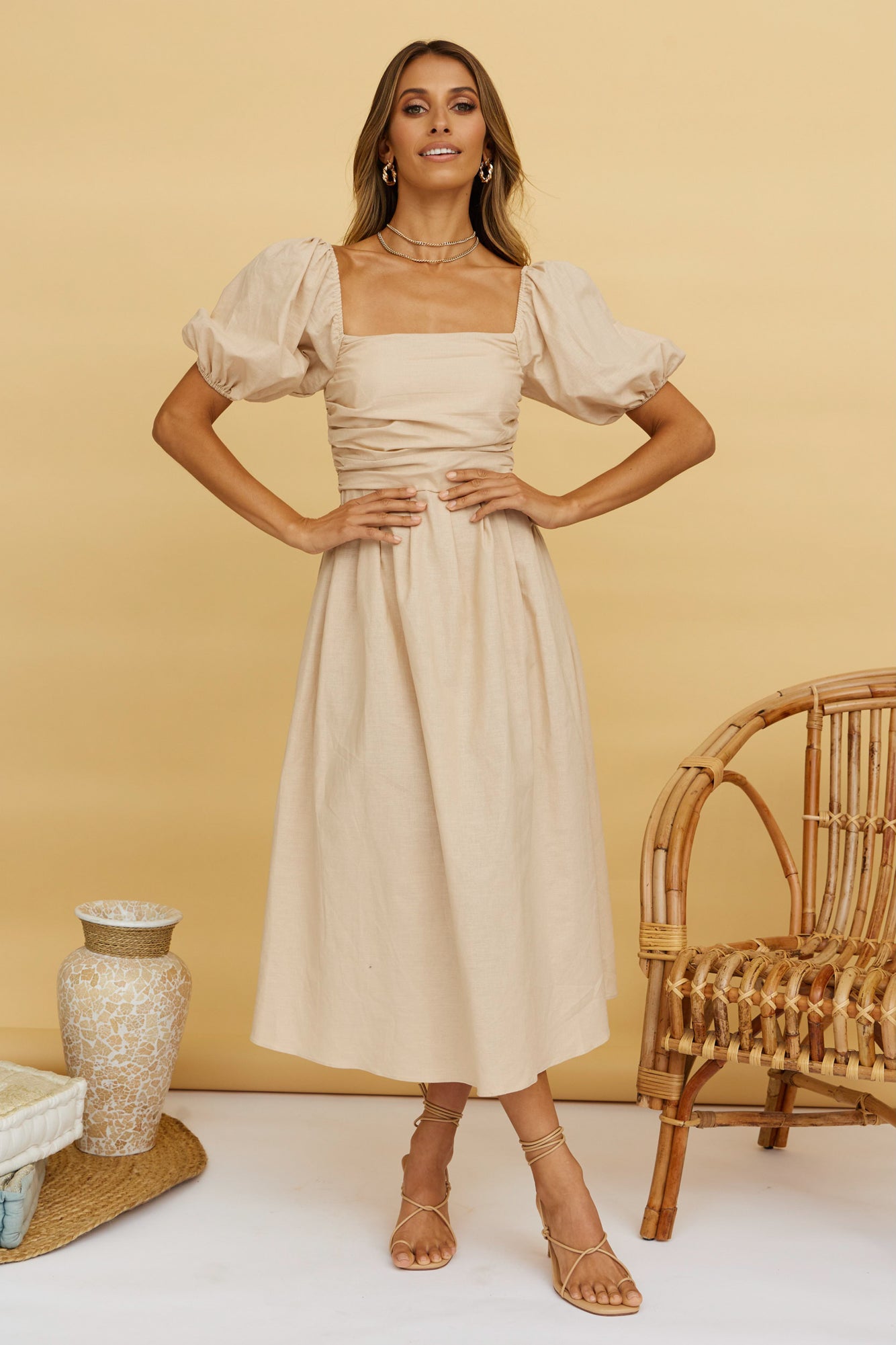 Delfino Maxi Dress Tan-Seaa Fashion
