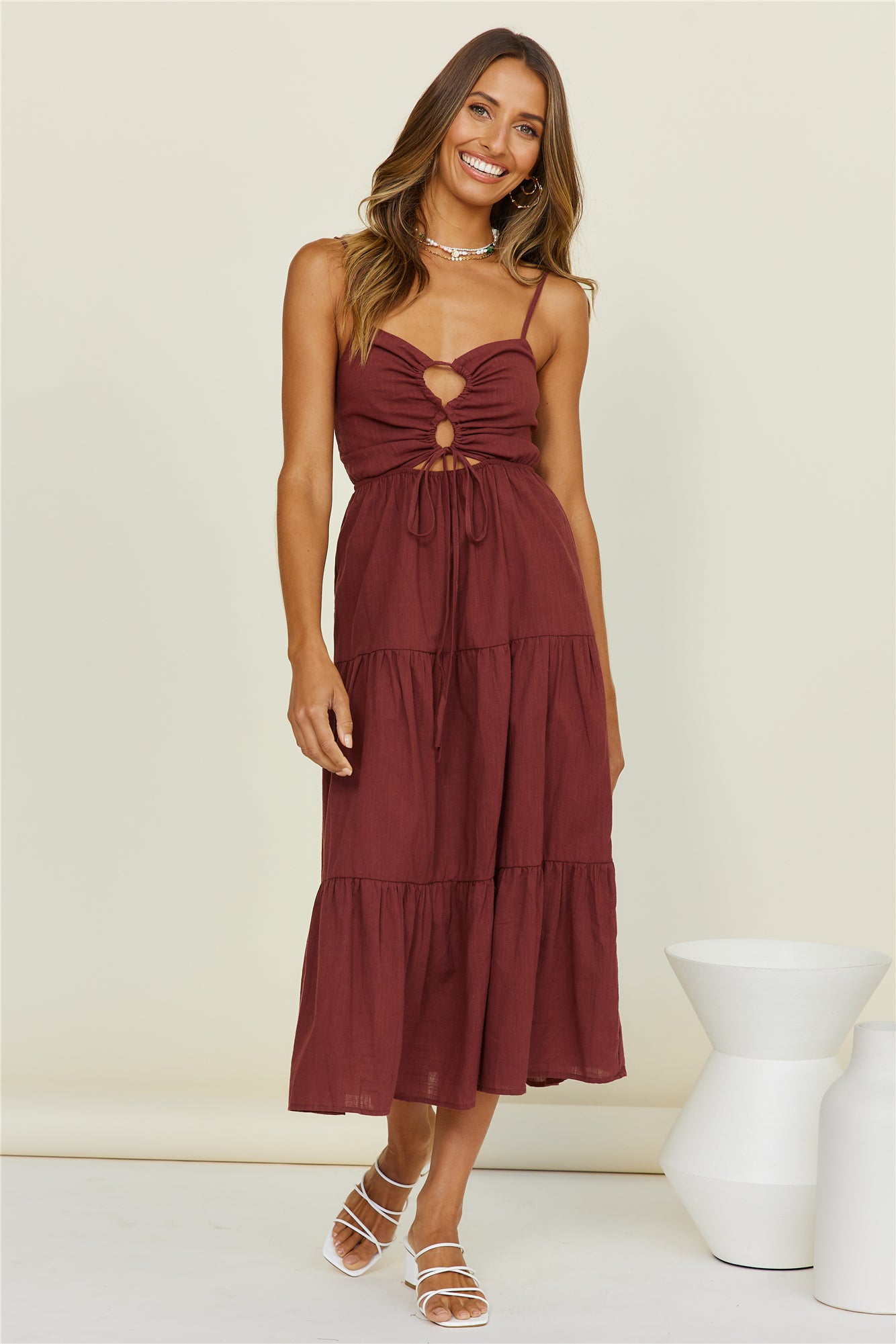 We Are Here Maxi Dress Brown-Seaa Fashion