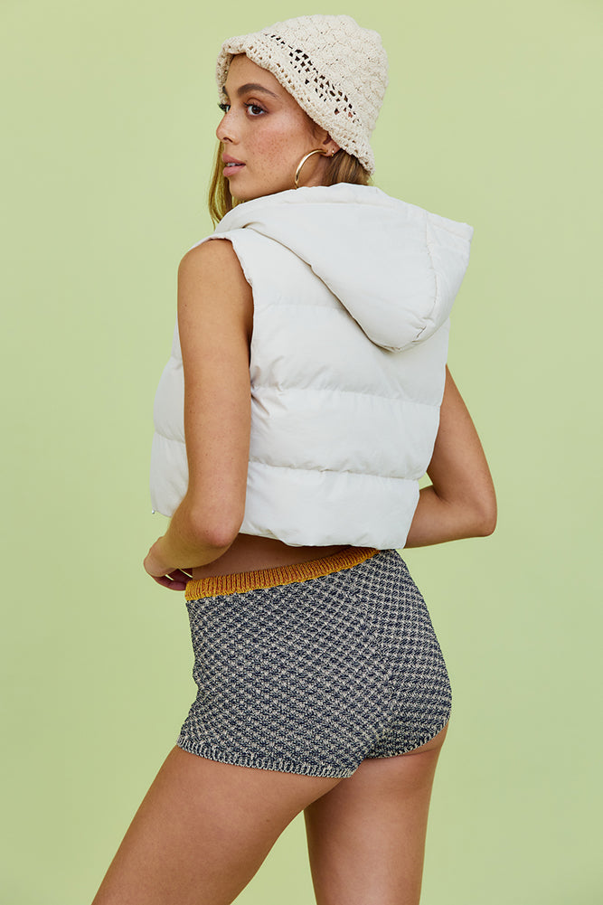 Cavarella Cropped Puffer Vest Beige-Seaa Fashion