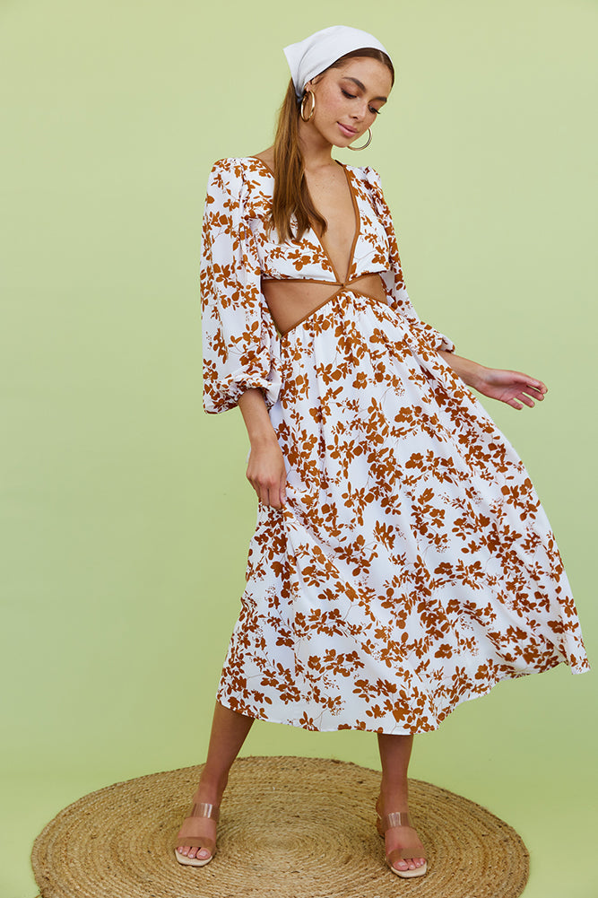 Moments Alone Maxi Dress Brown-Seaa Fashion