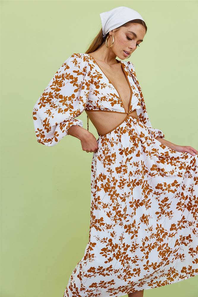 Moments Alone Maxi Dress Brown-Seaa Fashion