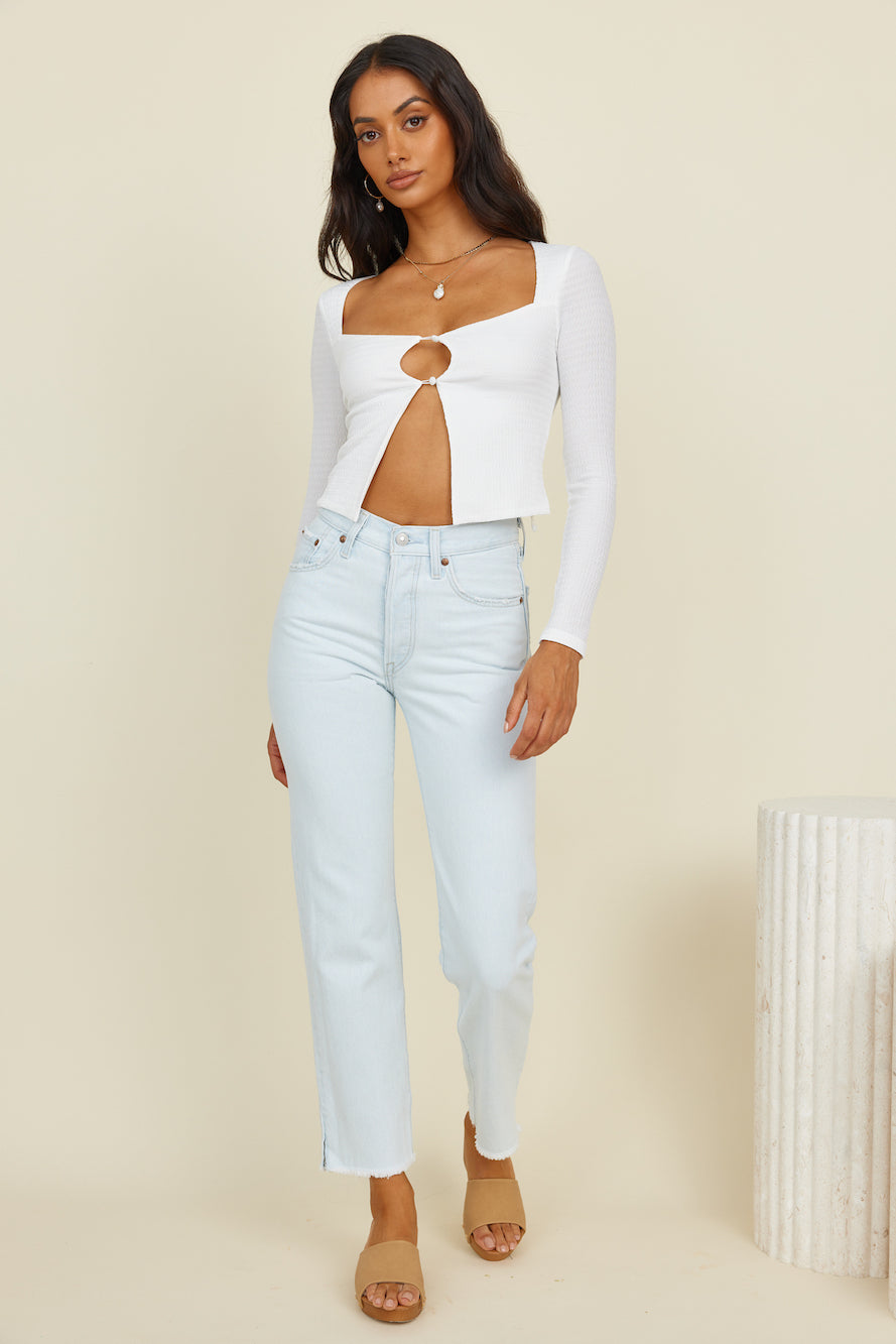 LEVI'S 501 Original Cropped Jeans Light Indigo Worn In-Seaa Fashion