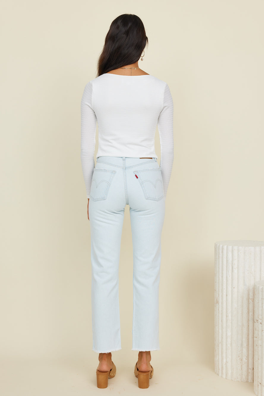 LEVI'S 501 Original Cropped Jeans Light Indigo Worn In-Seaa Fashion