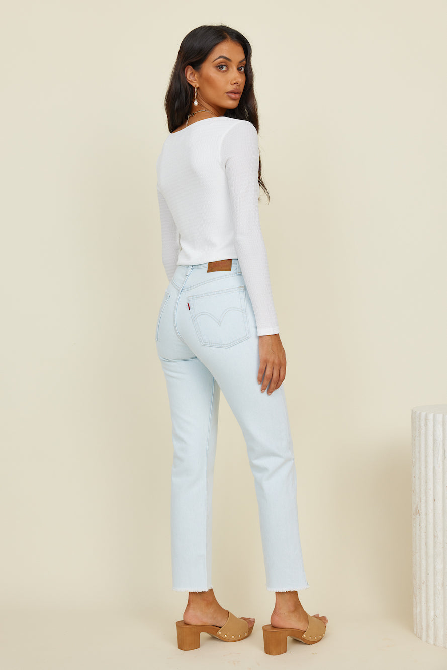 LEVI'S 501 Original Cropped Jeans Light Indigo Worn In-Seaa Fashion