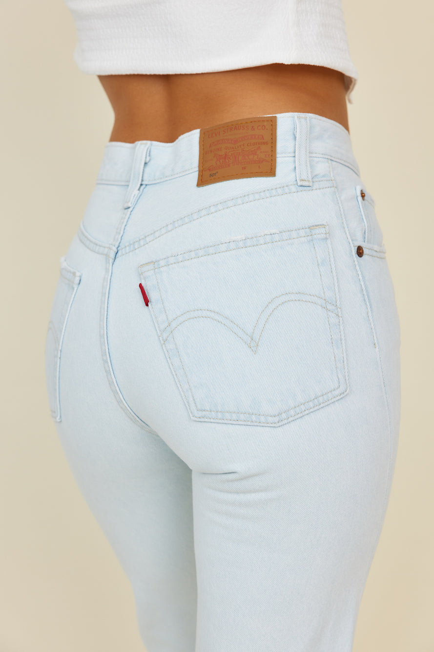 LEVI'S 501 Original Cropped Jeans Light Indigo Worn In-Seaa Fashion