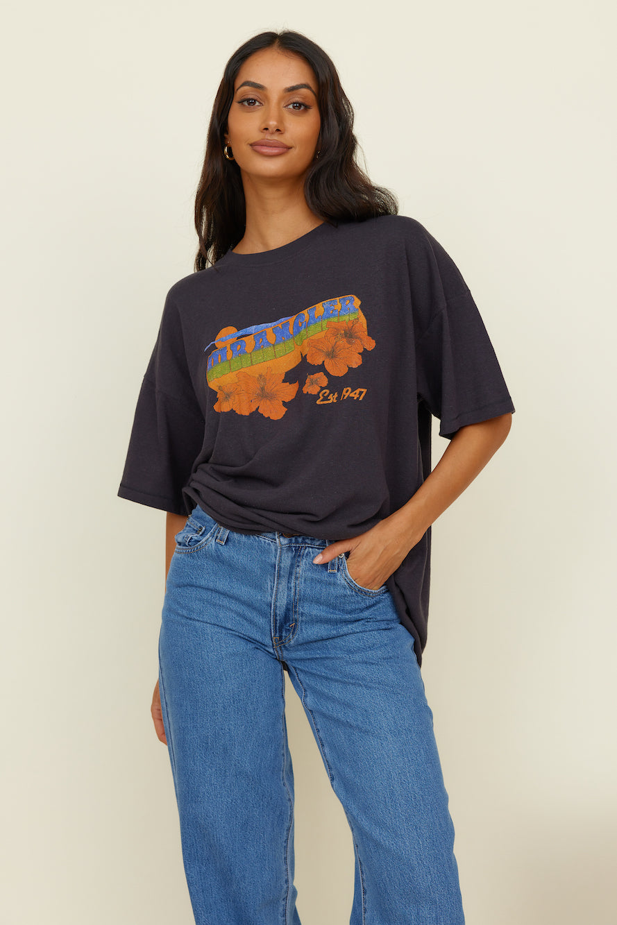 WRANGLER Sweet Breeze OS Hemp Tee Worn Black-Seaa Fashion