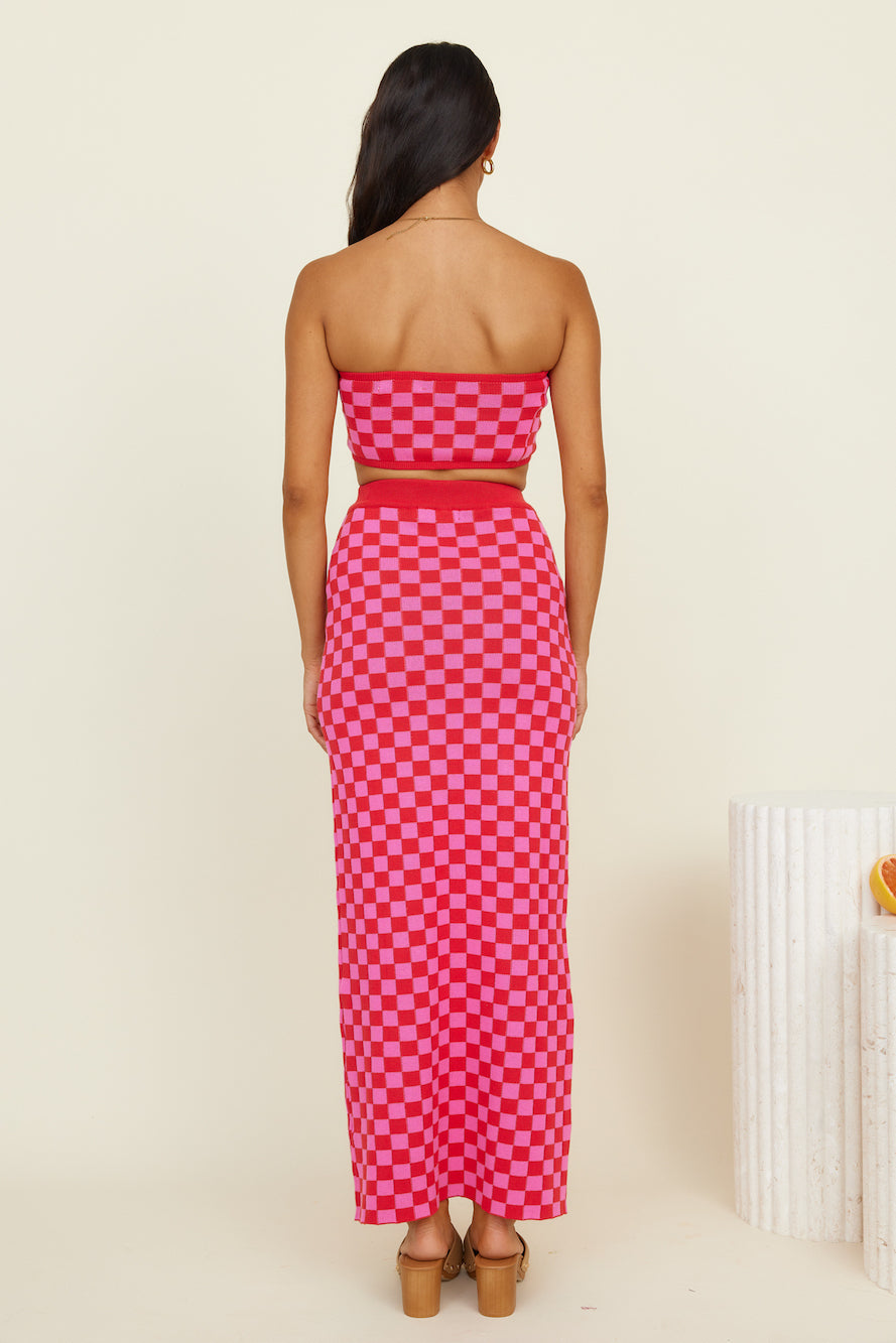 CHARLIE HOLIDAY Valery Maxi Skirt Pink Red Check-Seaa Fashion