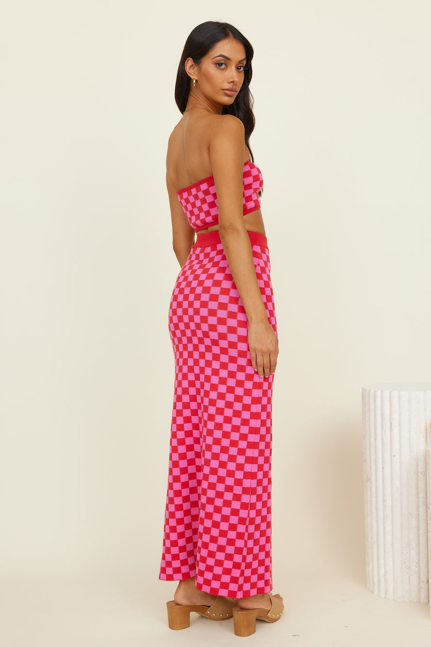 CHARLIE HOLIDAY Valery Maxi Skirt Pink Red Check-Seaa Fashion