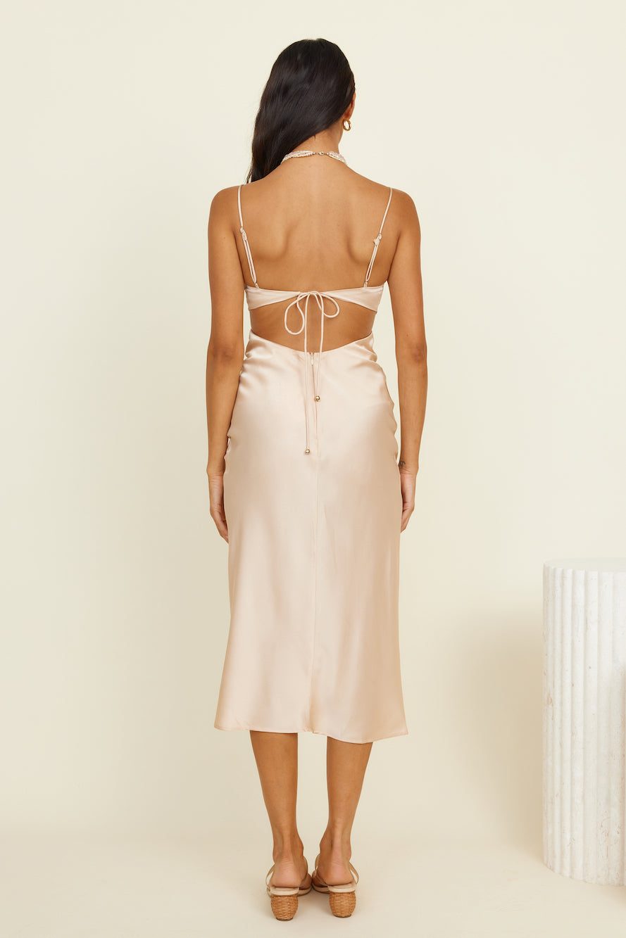 Tranquil Evenings Midi Dress Champagne-Seaa Fashion