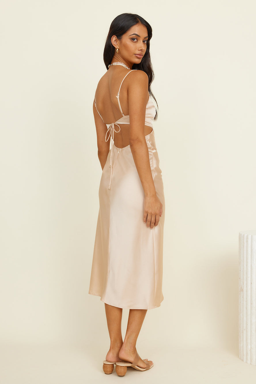 Tranquil Evenings Midi Dress Champagne-Seaa Fashion