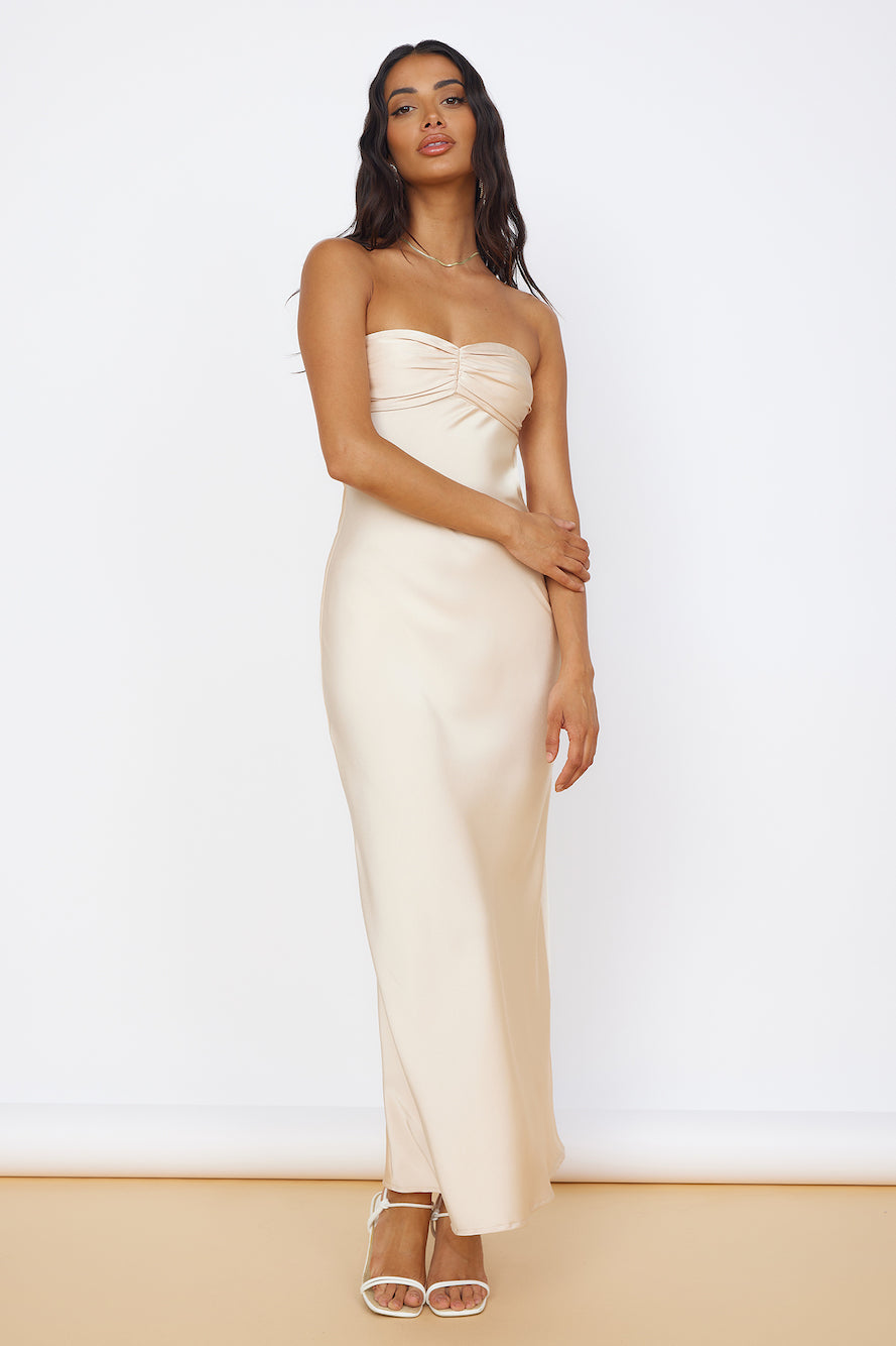Start of Something New Satin Maxi Dress Beige-Seaa Fashion