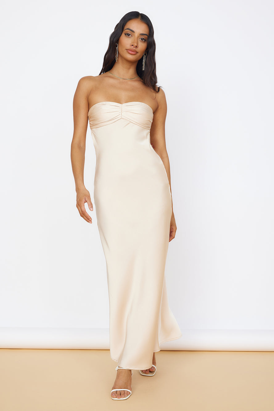 Start of Something New Satin Maxi Dress Beige-Seaa Fashion