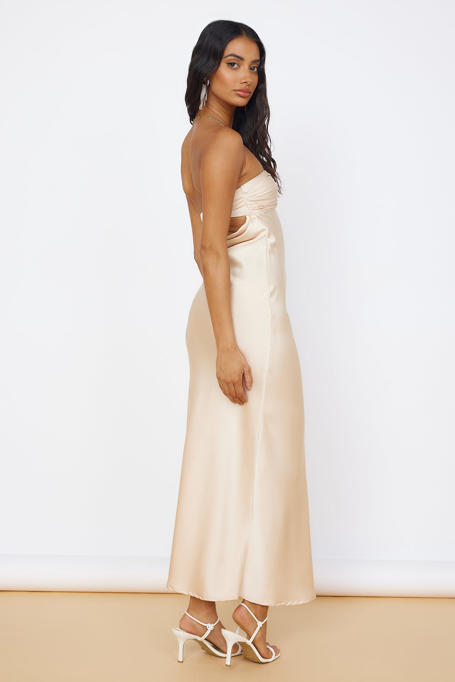 Start of Something New Satin Maxi Dress Beige-Seaa Fashion