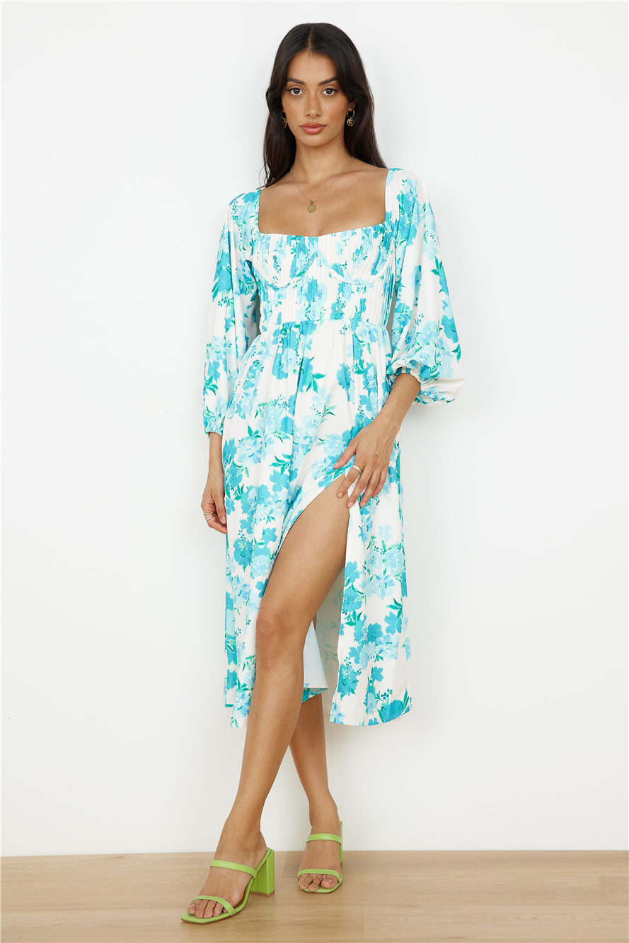 Sweet Epiphany Midi Dress Blue Floral-Seaa Fashion