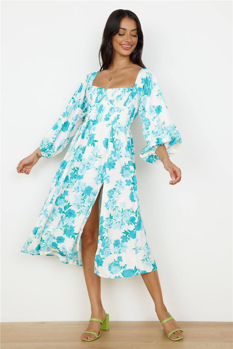Sweet Epiphany Midi Dress Blue Floral-Seaa Fashion