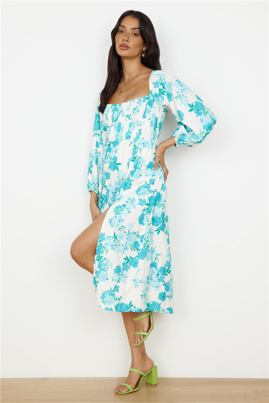 Sweet Epiphany Midi Dress Blue Floral-Seaa Fashion