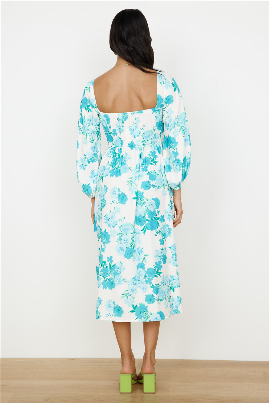 Sweet Epiphany Midi Dress Blue Floral-Seaa Fashion